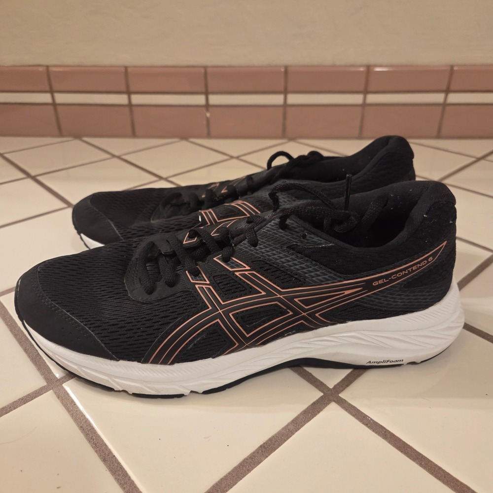 ASICS Gel-Contend 6 Womens Running Shoes Black Rose Gold 1012A570 Size 8.5